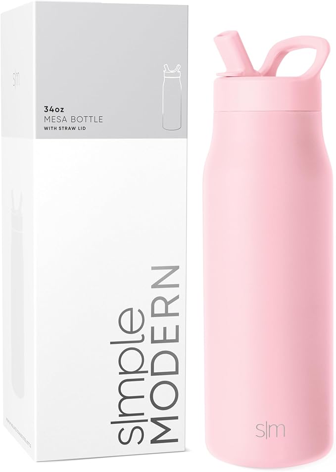 Simple Modern Water Bottle with Straw lid | Insulated Stainless Steel Thermos | Reusable Travel Water Bottles for Gym & Sports | Leak Proof & BPA Free | 34oz, Blush