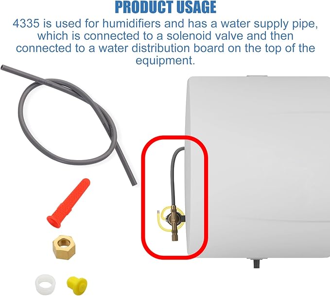 4335 Feed Tube Assembly for Humidifier 600, 600A and 600M, 500, 500A, 500M, 400, 400A, 400M Compression Sleeve and Nut (4335), in-Line Strainer (4004), Yellow Orifice (4231) - AquaVibe