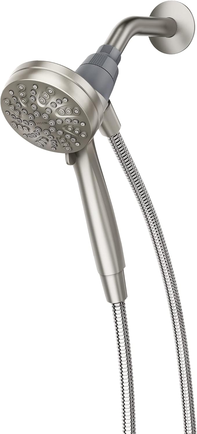 Moen 26100EPSRN Engage Magnetix 3.5-Inch Six-Function Handheld Showerhead with 186117SRN Magnetix Remote Dock, Spot Resist Brushed Nickel
