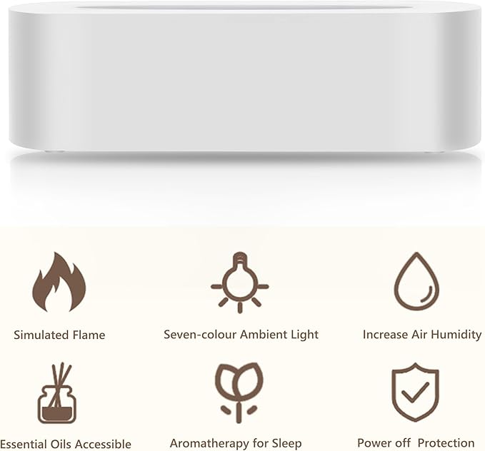 Essential Oils Diffuser for Humidifier, Fire Flame Aromatherapy Diffuser with 7 Colors Light, 150ml Cool Mist Humidificador with Timer&Auto Off, Scent Diffuser for Home Room Office(Whiite)
