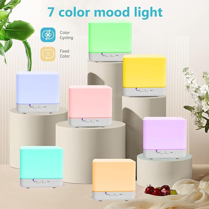 Essential Oil Diffuser 300ml White Cute Humidifier with Adjustable Mist Mode,Auto Off,7-Colors Night lignts 3 in 1 Portable Aroma Diffuser for Bedroom/Office/Home（2JY-Lavender/Orange）