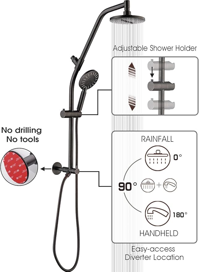 BRIGHT SHOWERS Rain Shower Heads System with High Output Shower Filter for Hard Water, Oil-Rubbed Bronze