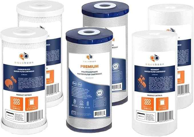 Aquaboon 5 Micron 10 x 4.5 Carbon Block Chlorine Reduction, Anti-Scale Purification Cartrige and Sediment Water Filter - Whole House Water Filter Replacement, 2-Pack