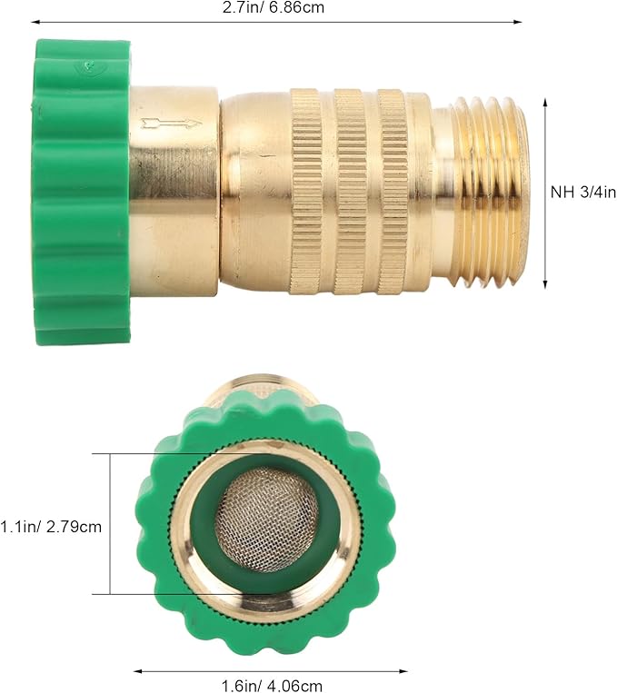 RV Water Pressure Regulator, 50 to 55 PSI 3/4 Inch Brass Thread Inline Water Pressure Reducer with Inlet Screen Filter, for Camping Vehicle Trailers Motorhome Garden