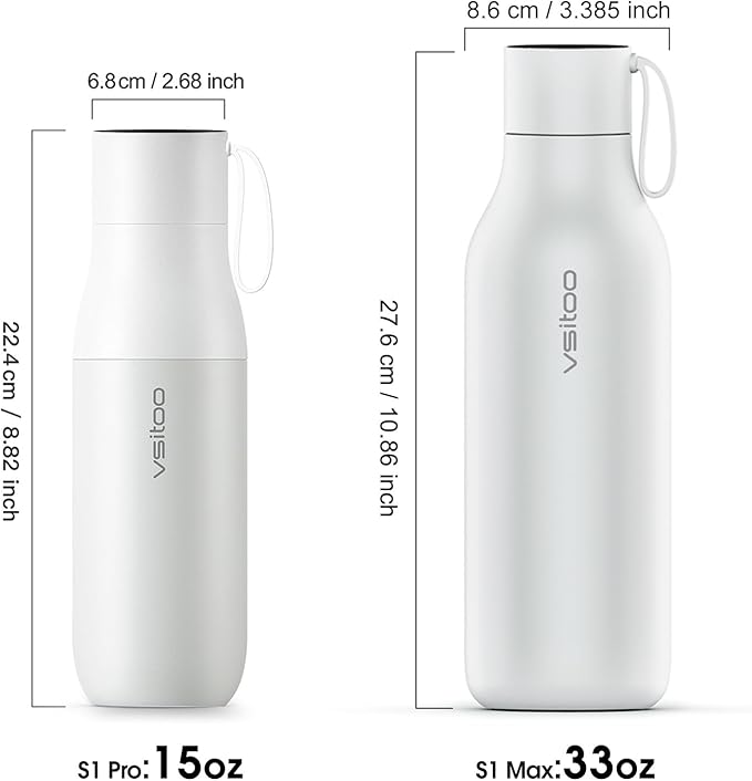 VSITOO 33oz Smart Self Cleaning Water Bottle，Insulated Water Bottle with Stainless Steel, BPA-Free, AI Self-Clean, 30-Day Battery, Magnetic Charging for Travel, Gym or Office, White