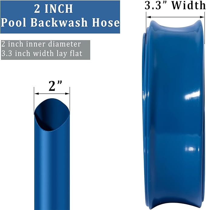 Pool Backwash Hose 2 inch × 50 ft Thicken Blue Water Discharge Pipe Lay Flat Tubing Hose for Backwash Pool Filter, Drain Pool Pond Water (2in-50ft, Vinyl Tubing)