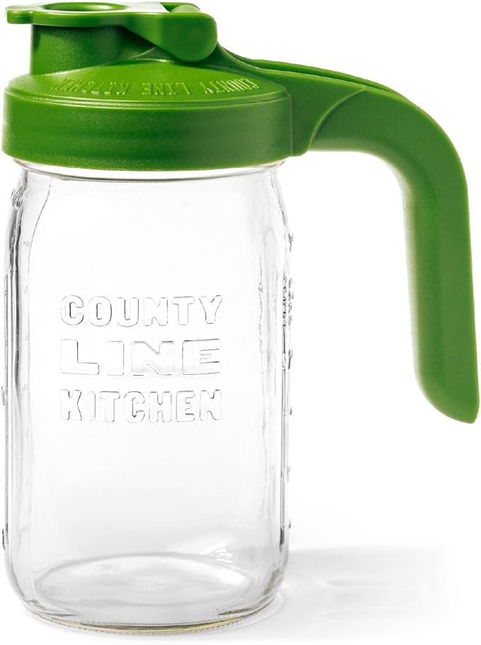 County Line Kitchen Glass Mason Jar Pitcher with Lid - Wide Mouth, 1 Quart (32 oz) - Heavy Duty, Leak Proof - Sun & Iced Tea Pitcher, Cold Brew Coffee, Breast Milk Storage, Water - Leaf Green