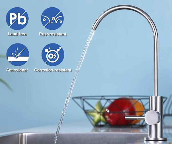 ESOW Kitchen Water Filter Faucet, 100% Lead-Free Drinking Water Faucet Fits Most Reverse Osmosis Units or Water Filtration System in Non-Air Gap, Stainless Steel 304 Body Brushed Nickel Finish