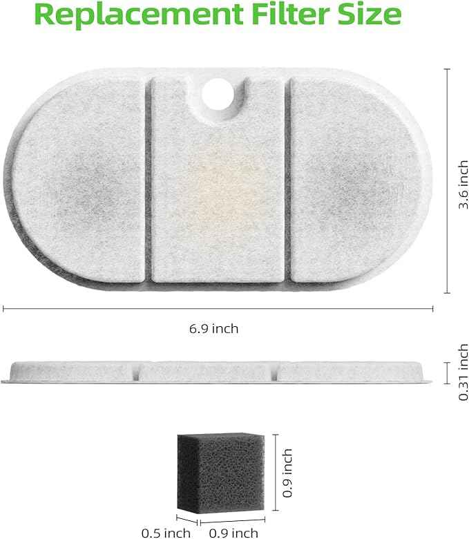 Cat and Dog Water Fountain Replacement Filters | 8 Filters + 8 Sponges | Fits PETLIBRO PLWF002 71oz/2.1L Capsule Fountain | Ultra-Quiet Dual Flow BPA-Free Pet Dispenser Parts, 16 Pack