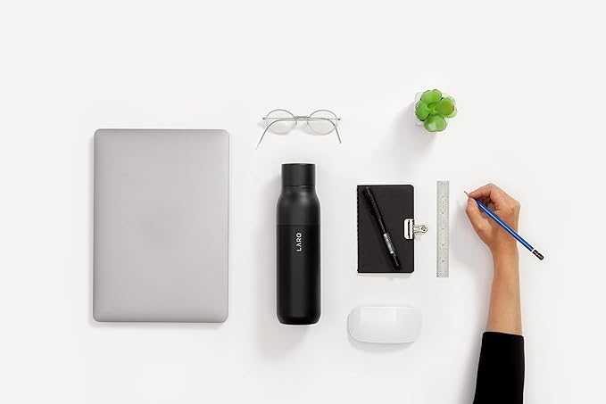 LARQ Bottle PureVis 17 oz - Self-Cleaning and Insulated Stainless Steel Water Bottle with UV Water Purifier and Award-winning Design | Reusable & Travel Friendly, Obsidian Black
