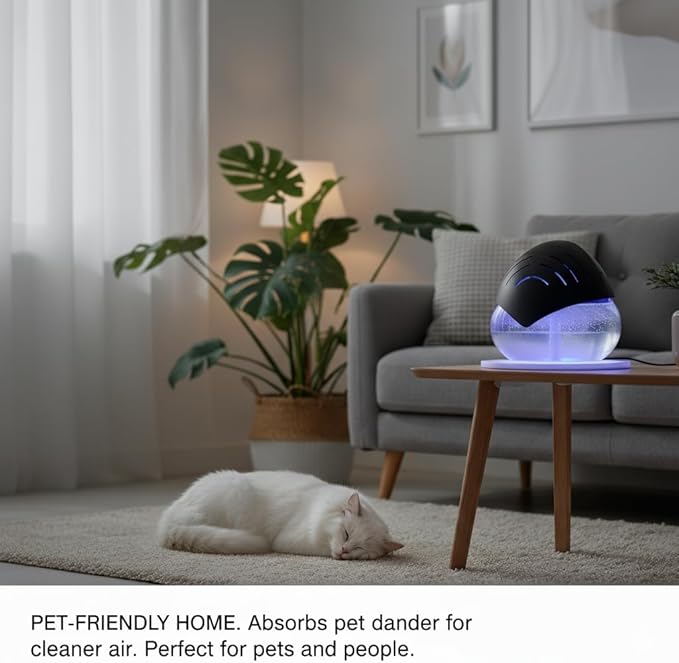 Air Purifier (White) - Water Filter Air Washer For Home and Office - Essential Oil Aroma Diffuser With LED Night light - Small Air Cleaner For Smoke and Pets (White)
