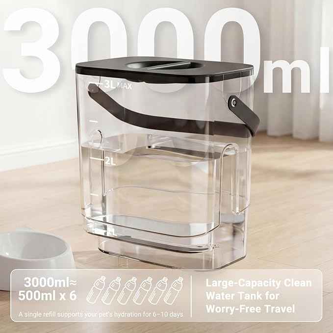 Filterless Cat Water Fountain 3L, Wireless Motion Sensor Cat Water Fountain with 4000mAh Battery, Stainless Steel Cat Bowls, Water Fountain Separate Tanks, Quiet – Black