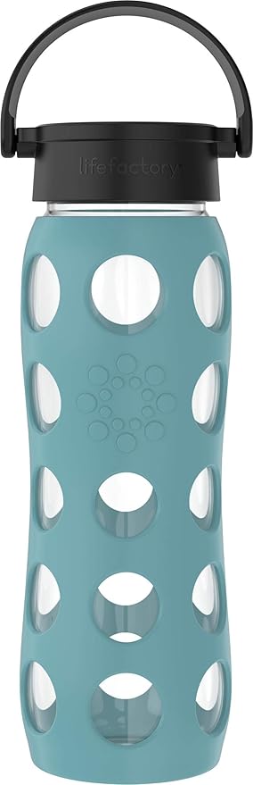 Lifefactory 22-Ounce Glass Water Bottle with Classic Cap and Protective Silicone Sleeve, Aqua Teal