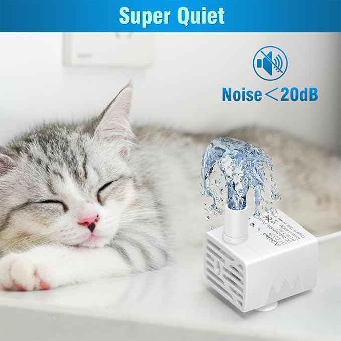 Cat Water Fountain Pump Ultra-Quiet USB 5V Submersible Pet Drinking Fountain Replacement Pump IPX8 Waterproof Cat Water Dispenser Pump