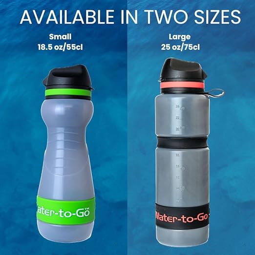 Travel Water Filter Bottle - 18.5oz/55cl Compact Filtered Water Bottle for International Travel - Removes Viruses - Eco-Friendly Bioplastic - New Leakproof Lid