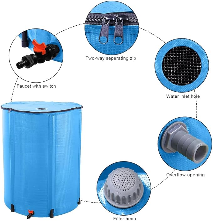 Outvita 100 Gallon Collapsible Rain Barrel, Garden Water Storage Tank, Portable Folding Rainwater Collector, Water Catcher with Filter Overflow Kit Faucet Blue