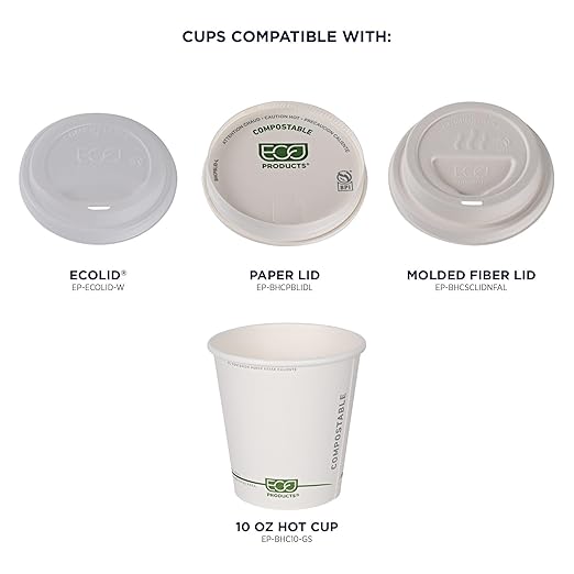 ECO PRODUCTS Compostable Disposable GreenStripe 10oz Coffee Cups, Case of 1000, White Single Wall Hot Paper Cup, Plant Based PLA Lining, Biodegradable