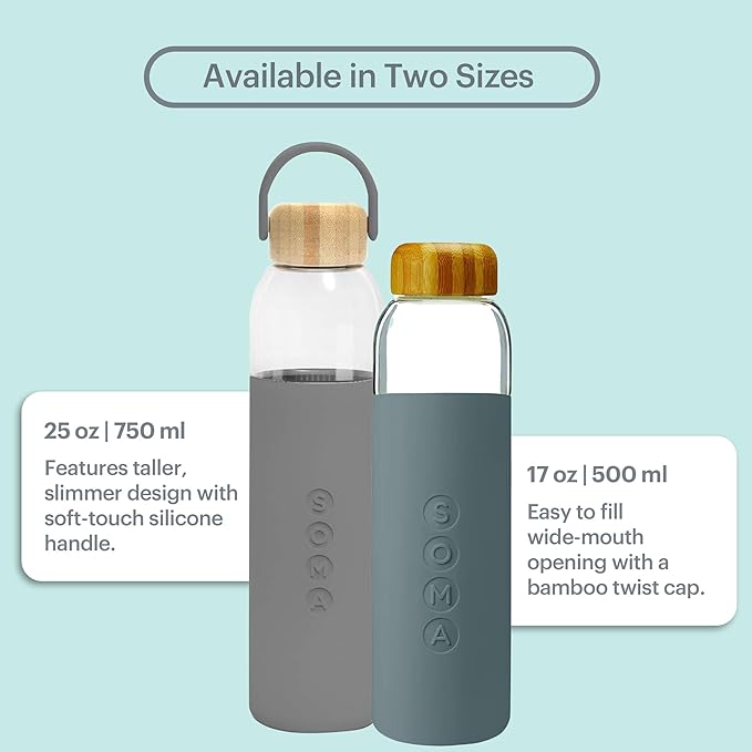 Soma by Full Circle 25oz Glass Water Bottle with Silicone Sleeve - BPA-Free, Leak-Proof, Eco-Friendly, Sustainable - Gray