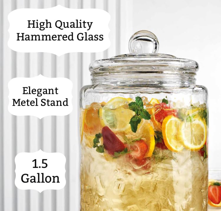 3 Gallon Classic Hammered Glass Ice Cold Beverage Drink Dispenser