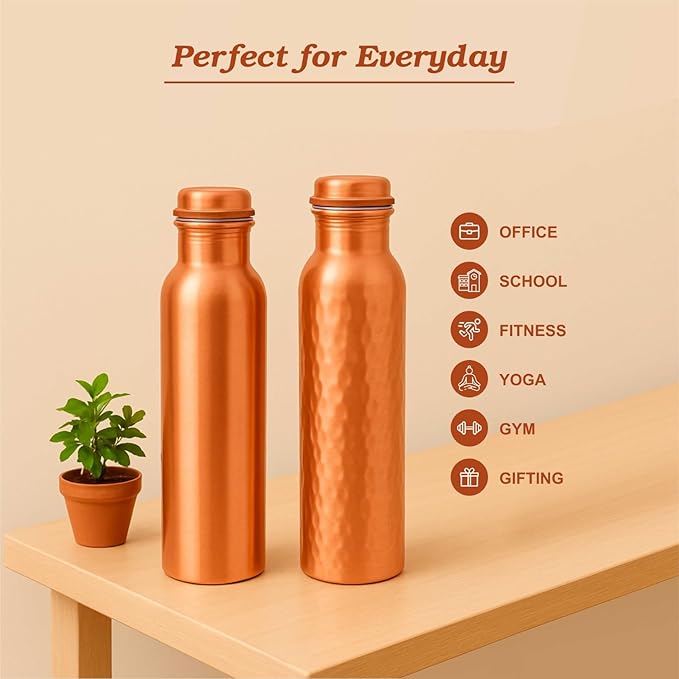 Copper Water Bottle - 34 Oz Extra Large - A Hammered Ayurvedic Pure Copper Vessel For Drinking - Drink More Water, Lower Your Sugar Intake And Enjoy The Health Benefits Immediately (Plain)