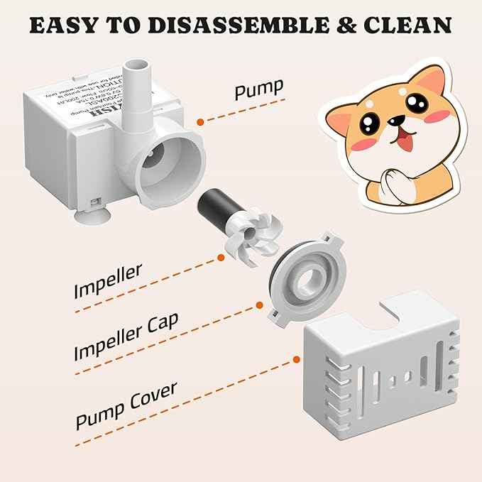 Pawtners Replacement Pump for 10in/6.7in Dog Fountain, Replacement Pump with Water Sensor & Indicator Light, Water Fountain for Cats Inside Ultra Quiet Water Pump,Easy to Disassemble & Clean