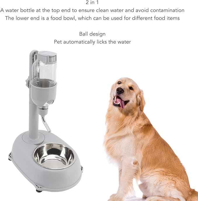 2 in 1 500ml Large Dog Water Bowl Dispenser, PP and ABS Automatic Dog Water Dispenser, Adjustable Pet Standing Water Dispenser Bowl for Cats and Others, 11 x 7.7 x 15.4in