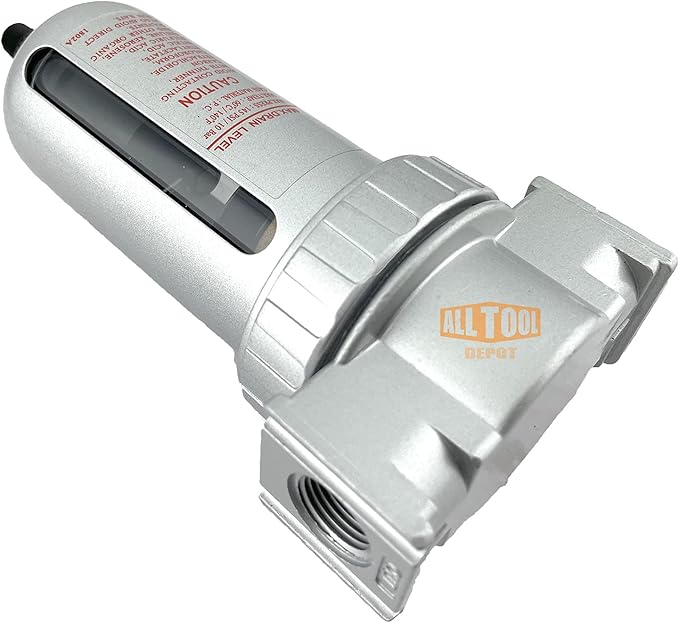 1/4" NPT MID FLOW Particulate Filter/Water Trap For Air Compressor Compressed Air Lines, 5u With Poly Bowl And Metal Bowl Guard (AUTO DRAIN) - AquaVibe