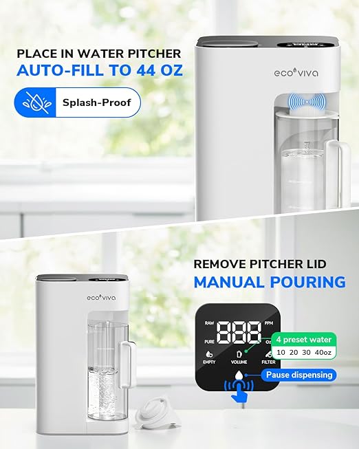 Mate 3 Countertop Reverse Osmosis Water Filter with 2 Smart Auto-Filling Pitchers, 8 Stage RO Water Filtration System, Water Purifier for Home, Office, 3:1 Pure to Drain, White
