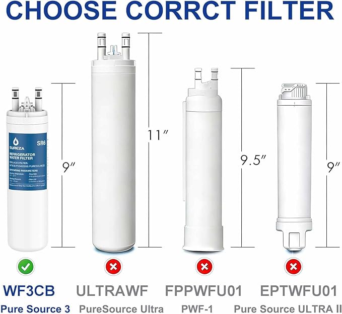 Refrigerator Water Filter Compatible with Frigidaire WF3CB, PureSource 3, 706465, WF425, PS3412266, AP4567491, 242017800,242069601, 242086201,FHS2311PF, FFHS2612LS, FFSC2323LS, FFSS2314QS, 3Pack