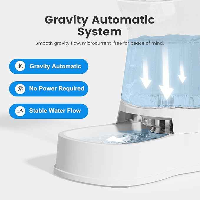Gardner Pet Automatic Gravity Water Dispenser for Dogs, 1.0Gallon 100% BPA-Free Dog Water Bowl Dispenser, Pet Water Fountain Dispenser with Sponge Filter for Small&Medium Dogs, Cats, Puppies(White)