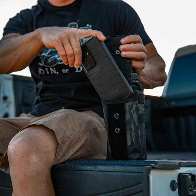 Iron Infidel Battle Bottle - 32 Oz Insulated Water Bottle with Straw Lid & Chug Cap, Stainless Steel Metal Tactical Flask With Rugged, Removable Sleeve for Keys & Phone or Wallet (Black Camo 1 Liter)