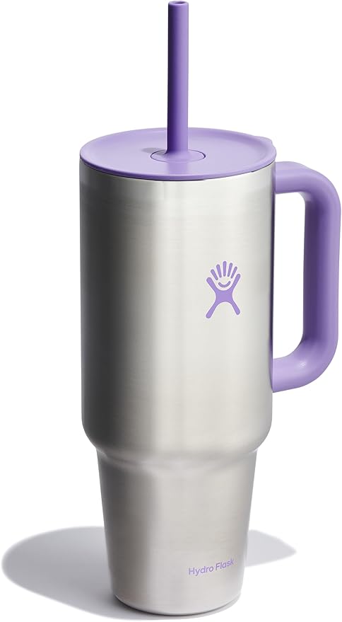 Hydro Flask Travel Tumbler with Handle, Lid and Straw - Insulated Stainless Steel in 40 Oz Stainless Steel Violet