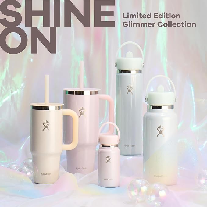 Hydro Flask Water Bottle - Insulated Stainless Steel - Wide Straw Lid, Non-Spill, Leakproof in 24 Oz Glimmer Cream