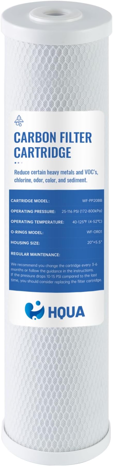 HQUA Whole House Carbon Block Replacement Filter Cartridge, WF-CB20BB, Fit for WF3 Series, NSF certified Carbon Block