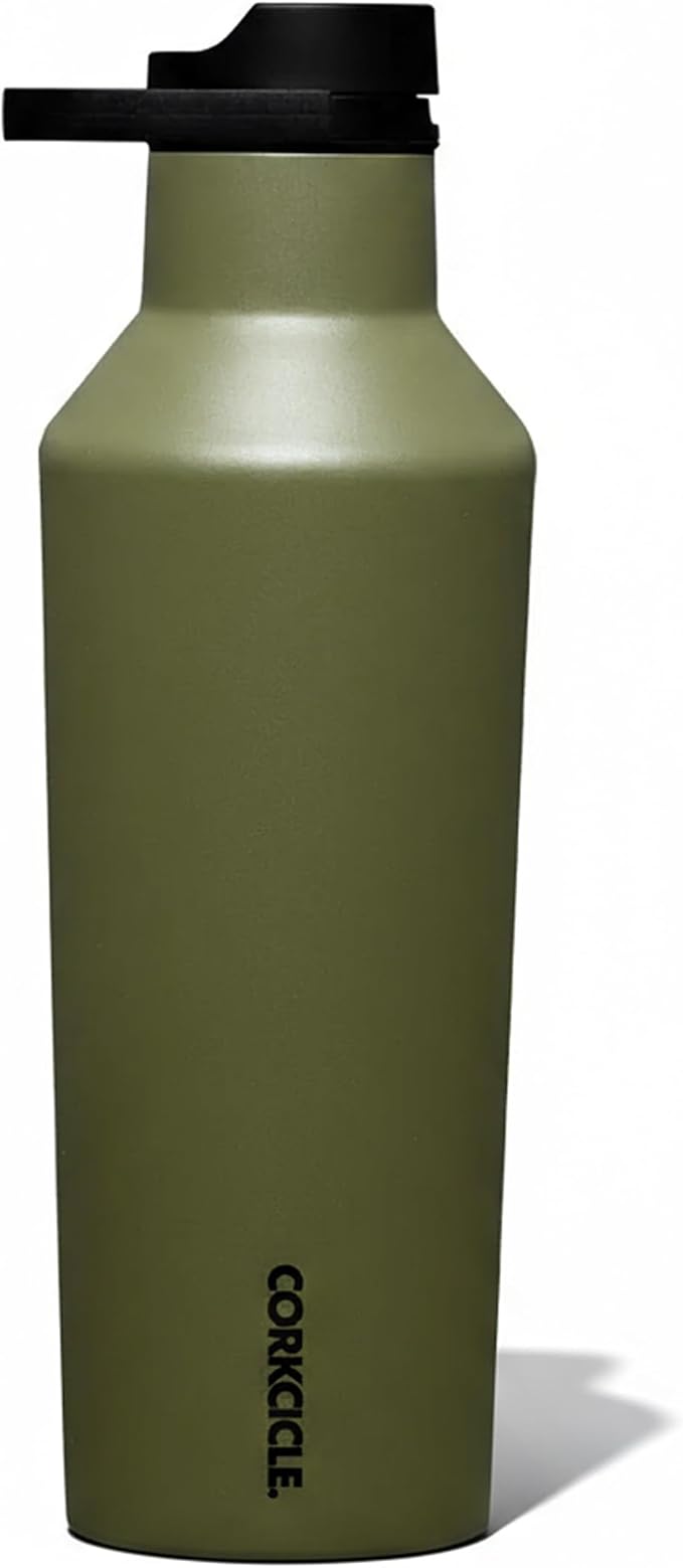 Corkcicle Sport Canteen - Keeps Drinks Cold 25 Hours - Stainless Steel Water Bottle - Triple-Insulated - Spill-Proof - Summer Drinkware Gift - Keeps Drinks Ice Cold - 20 oz - Olive