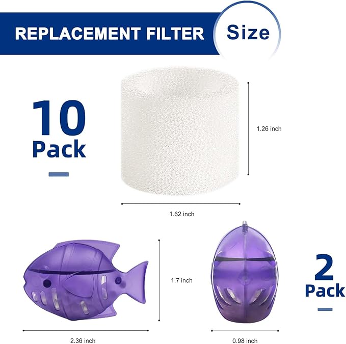 Top-Fill Humidifier Replacement Filter Compatible with Levoit Dual150 Dual200S Classic160 Classic300(S) LV600S LV600HH OasisMist450S OasisMist600S Superior 6000S - 10 Filters and 2 Clean Fish