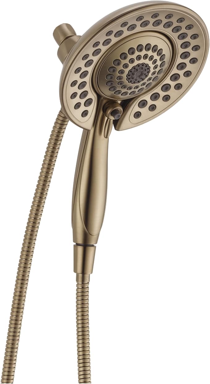 Delta 5-Setting In2ition 2-in-1 Dual Shower Head with HandHeld Spray, Brushed Gold Detachable Shower Head with Hose, Showerhead, 2.5 GPM Flow Rate, Lumicoat Champagne Bronze 58569-CZ-PR25-PK