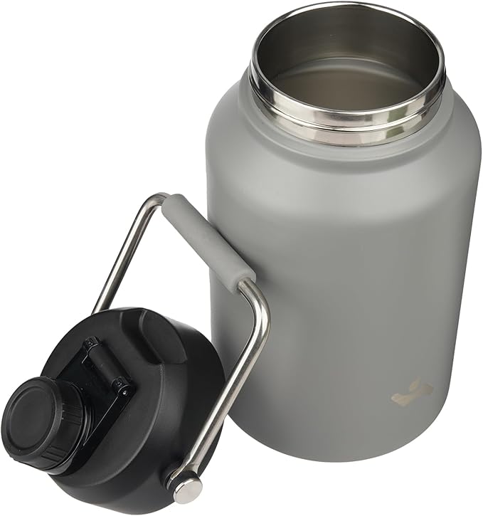 1 Gallon Jug with Handle,128 oz Insulated Water Bottle with Carrying Pouch, Double Wall Vacuum Stainless Steel Metal Bottle,Gray