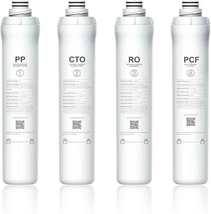 Bluevua RO100ROPOT 4-Pack Replacement Filter Set, Pack of 4 Filters: 1 PP, 1 CTO, 1 RO, 1 PCF