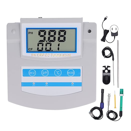 6-in-1 Water Quality Monitor, Smart Desktop Water Quality Tester with PH ORP EC CF TDS Temp Tester Function, Rechargeable Continuous Monitor Tester with LCD Display, for Aquariums Pools[US110V]