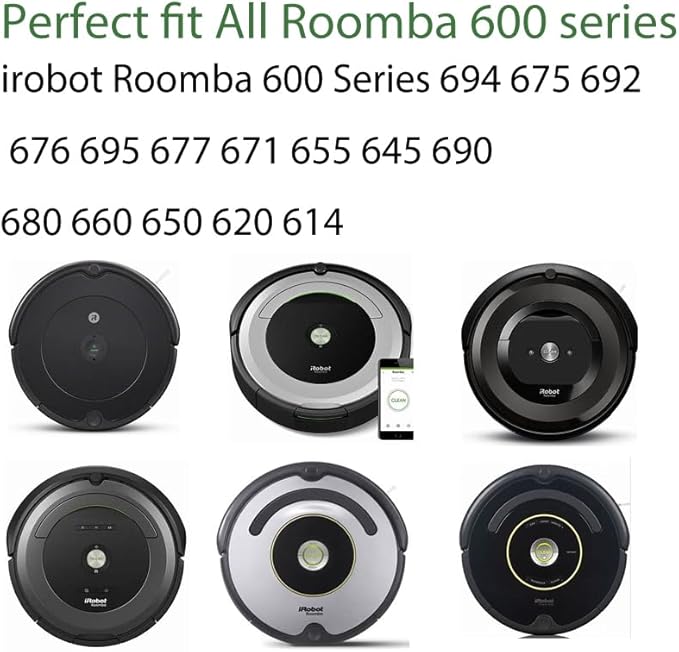 Replacement Parts Compatible for irobot Roomba 600 Series 694 695 677 671 690 680 660 650 620 614 595 585 564,2 Bristle & Beater Brushes, 6 Filters, 6 Side Brushes 1 Caster Wheel - AquaVibe