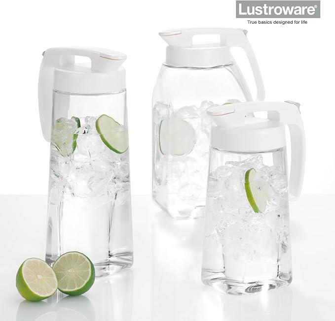 QuickServe Large Airtight Pitcher - 3L (101oz), Heat Resistant, BPA-Free SAN Plastic, One Touch Open & Close, Space-Saving, Made in Japan - White