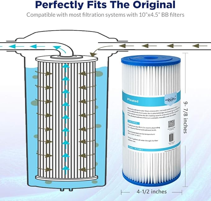 Membrane Solutions 20 Micron Pleated Water Filter Home 10"x4.5" Whole House Heavy Duty Sediment Replacement Cartridge Compatible with ECP10-1,ECP20-BB,R50-BBSA,FXHSC,CB1-SED10-BB (4 Pack)