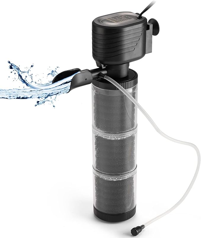 XpertMatic Aquarium Filter for 120-170 Gallon Tank, Internal Fish Tank Filter with Water Pump, 528 GPH 3 Stages Biochemical Sponge Filter for Large Tank, Pond, Wavemaker, Air Supply, SainSmart