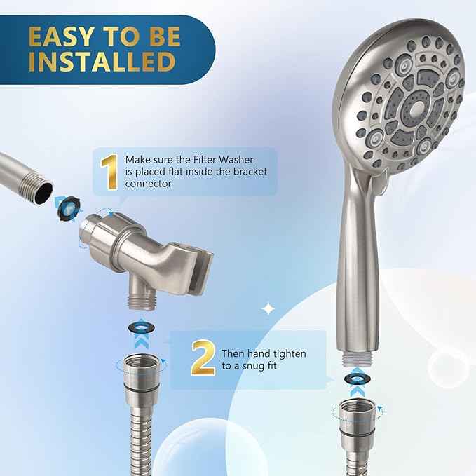 6 Spray Modes High Pressure Handheld Showerhead Set Upgraded 5 Inches Shower Head with Handheld Spray Brushed Nickel Handheld Shower Head 60 Inches Stainless Steel Hose-1-Min Install