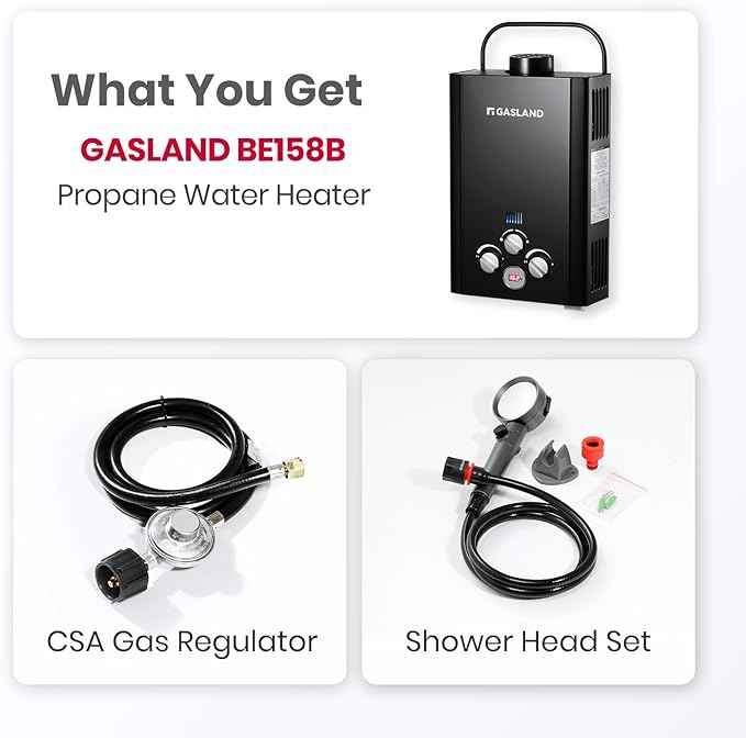 GASLAND BE158B CSA Certified Portable Tankless Water Heater – Features Digital Display & Multi-Protection, 1.58 GPM Propane Hot Water for Outdoor & Mobile Use – Black