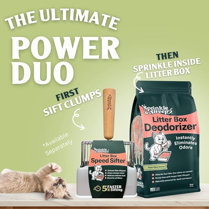 Litter Box Odor Eliminator | Cat Litter Deodorizer | Smell Control for Cats | Non-Toxic & Safe for Kittens | Home Odor Neutralizer | Kitty Litter Freshener | Sprinkle & Sweep | Made in USA
