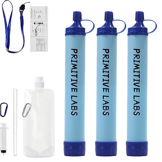 Water Filter, Survival Filtration Portable Gear, Emergency Preparedness, Supply for Drinking Hiking Camping Team Family Outing (3PCS)