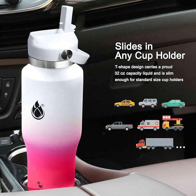 SENDESTAR Water Bottle,Wide Mouth Stainless Steel Vacuum Insulated Double Wall Keep Liquids Cold or Hot All Day,Sweat Proof Sport Design,Fit Car Cup Holder,White&Pink,32 Ounces