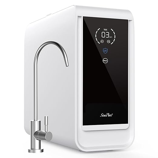 SimPure Q3-600 UV Reverse Osmosis System, 600 GPD 8 Stage Under Sink Electric RO Water Filtration, 2:1 Pure to Drain, TDS Display, Filter Reminder, Reduce 98% TDS, USA Tech, NSF/ANSI 58 Certified, FCC